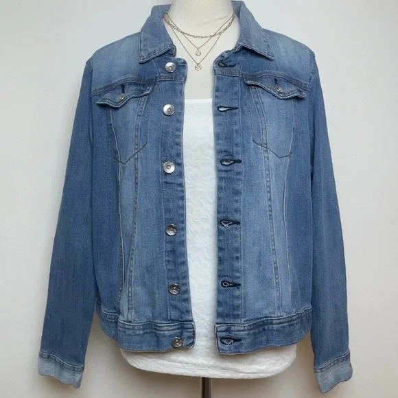 Est1946 Denim Womens Jean Jacket Long Sleeve Collared Button Down L - Picture 2 of 16